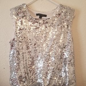 Andrew Marc NY silver sequined shirt size S